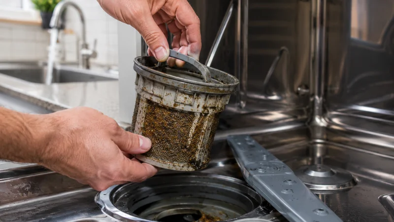 cleaning dishwasher filter to fix not draining issue at home
