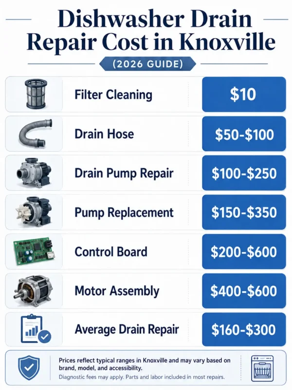 dishwasher drain repair cost guide Knoxville, Tennessee 2026
